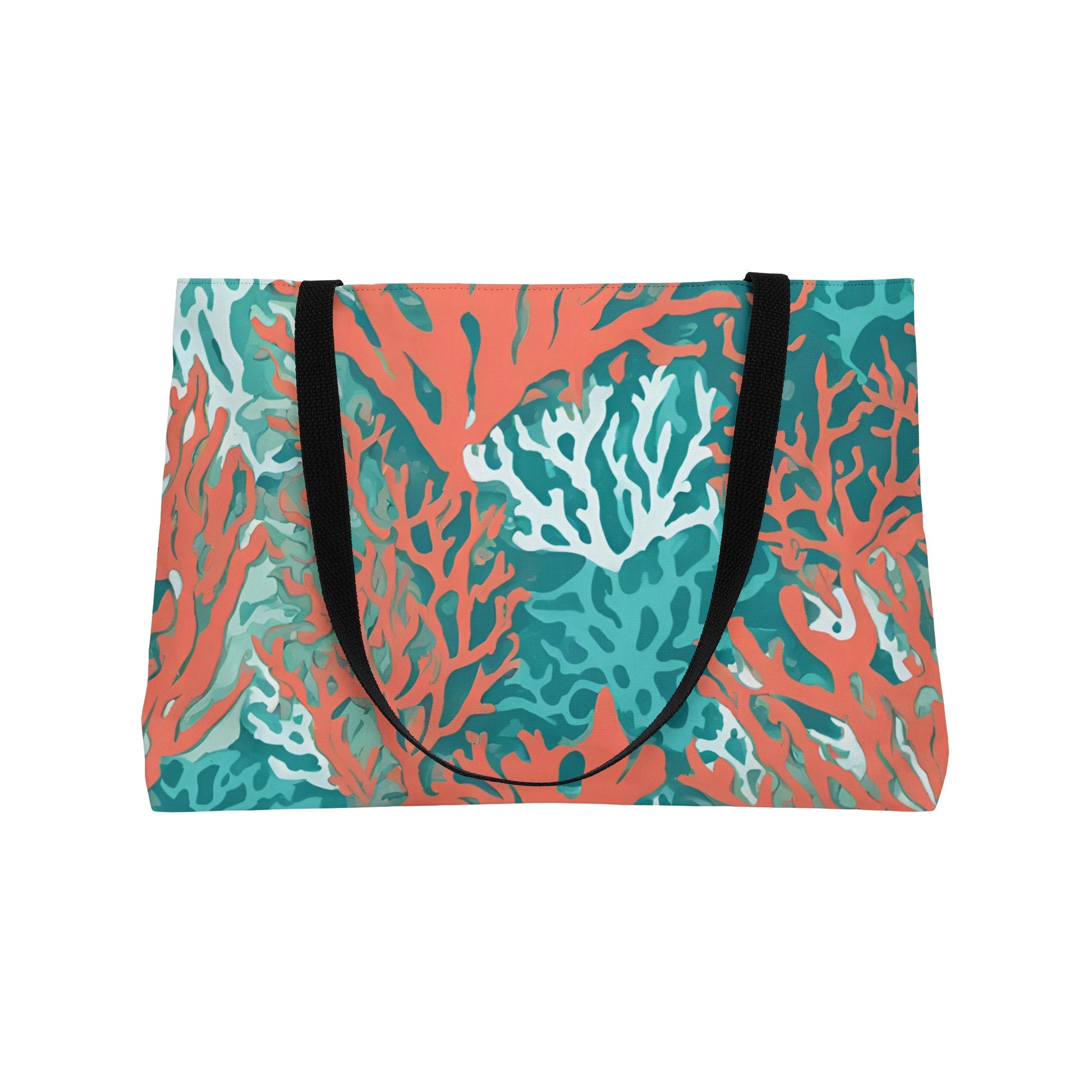 Coral and Aqua Weekender Tote Bag - Durable Spacious Tote for Getaways, Perfect for Travel and Beach Lovers - The Mountain Mermaid Company