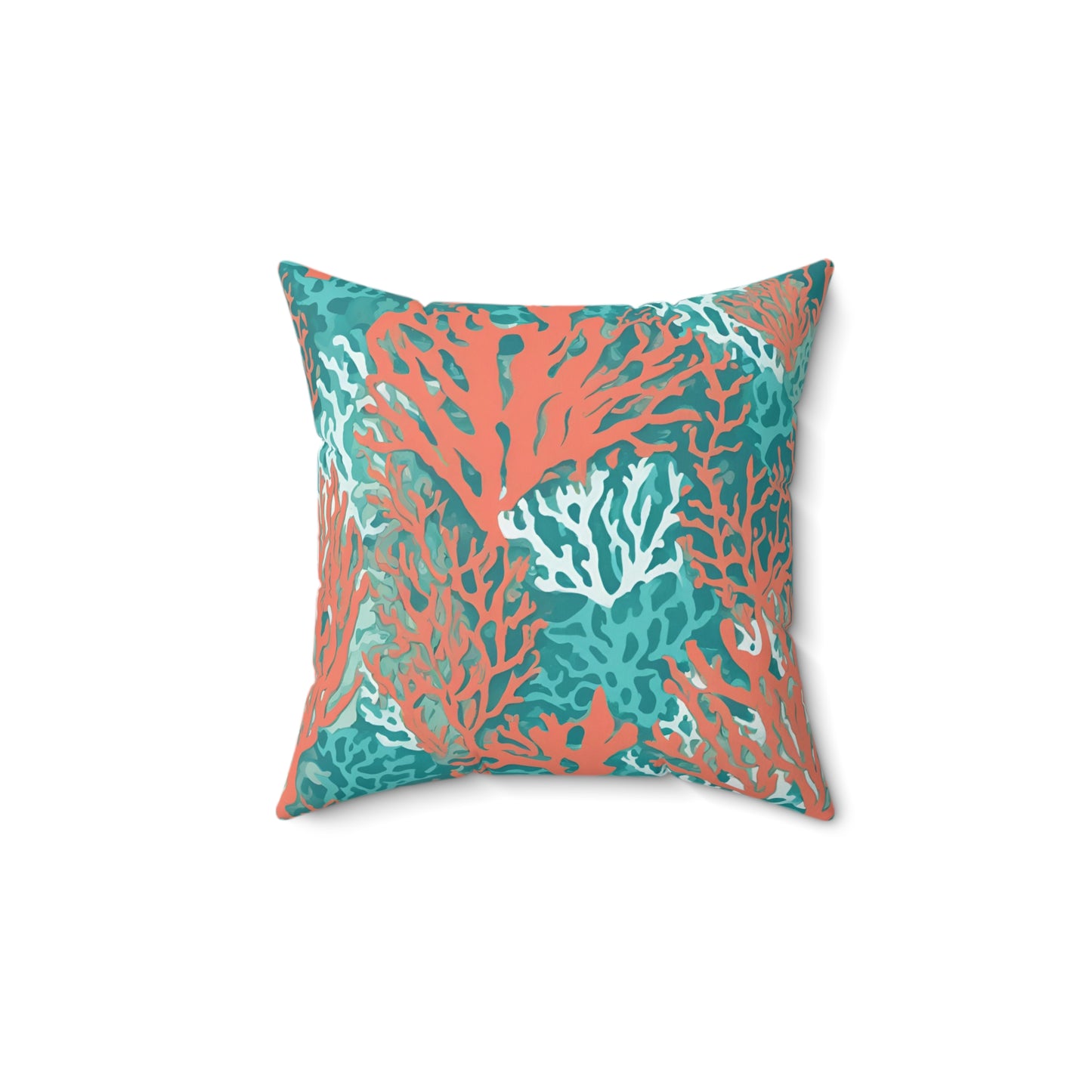 Decorative Coral and Aqua Accent Pillow, Soft Polyester Square Pillow, Beachy Decor, Gift Idea