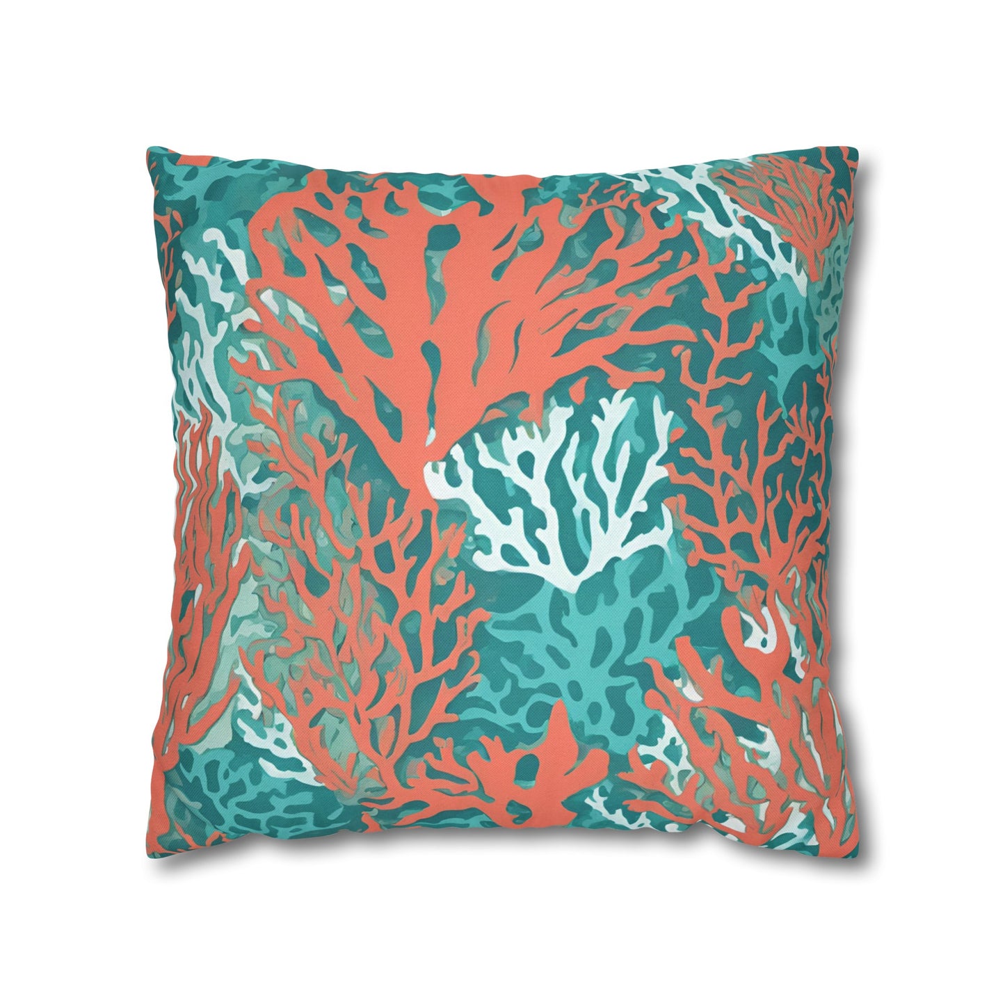 Decorative Coral and Aqua Accent Pillowcase, Soft Polyester Square Pillowcase, Beachy Decor, Gift Idea - The Mountain Mermaid Company