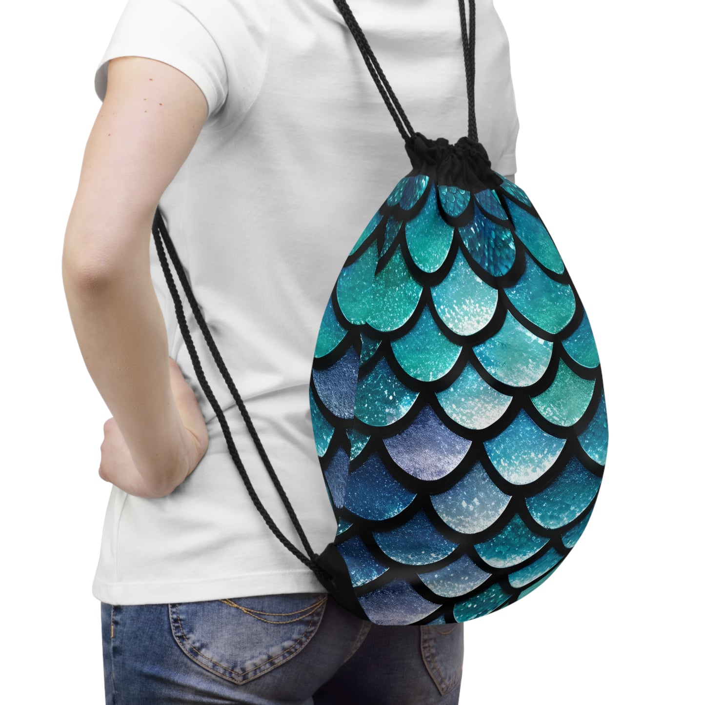 Aqua Mermaidcore Outdoor Drawstring Bag - Adventure-Ready Carryall, Ideal for Hikers and Beachgoers, Perfect Gift for Mermaid Lovers - The Mountain Mermaid Company