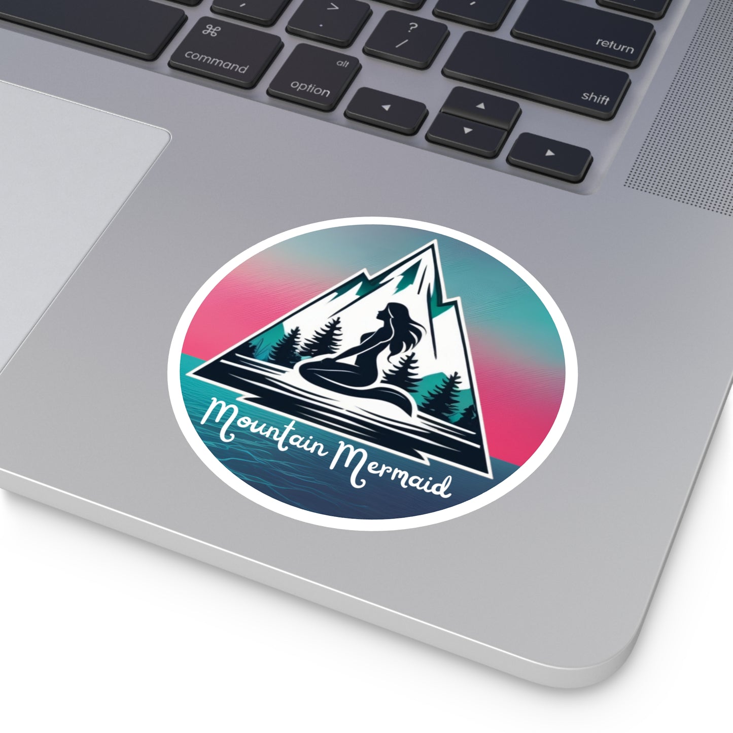 Mountain Mermaid Indoor/Outdoor Sticker - Pink and Aqua Sunset, Durable Decal for Cars, Laptops and Water Bottles, Gift for Mermaid Lovers - The Mountain Mermaid Company