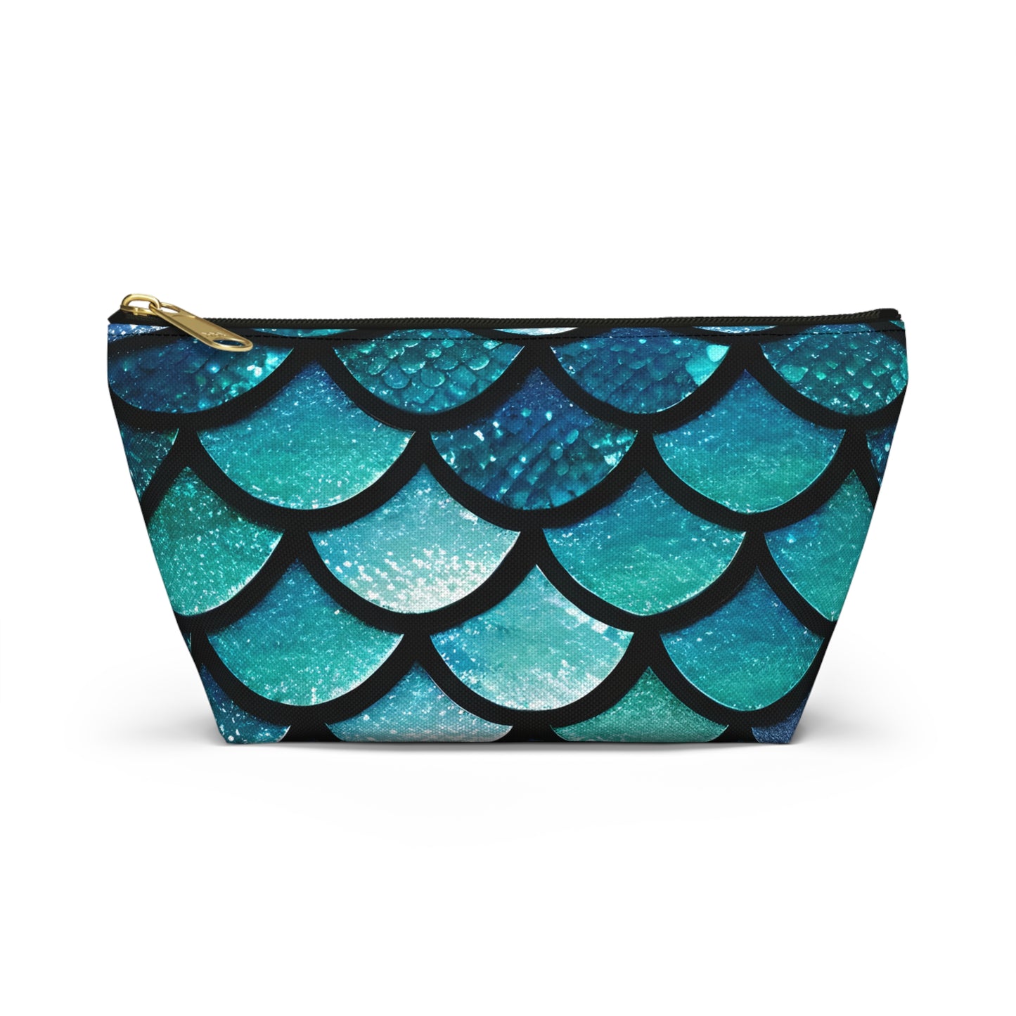 Mermaid Magic Makeup Bag - Trendy Blue Scales Print - Sleek and Chic T-Bottom Accessory Pouch for Cosmetics & Travel Gear - Unique Gift for Her - The Mountain Mermaid Company