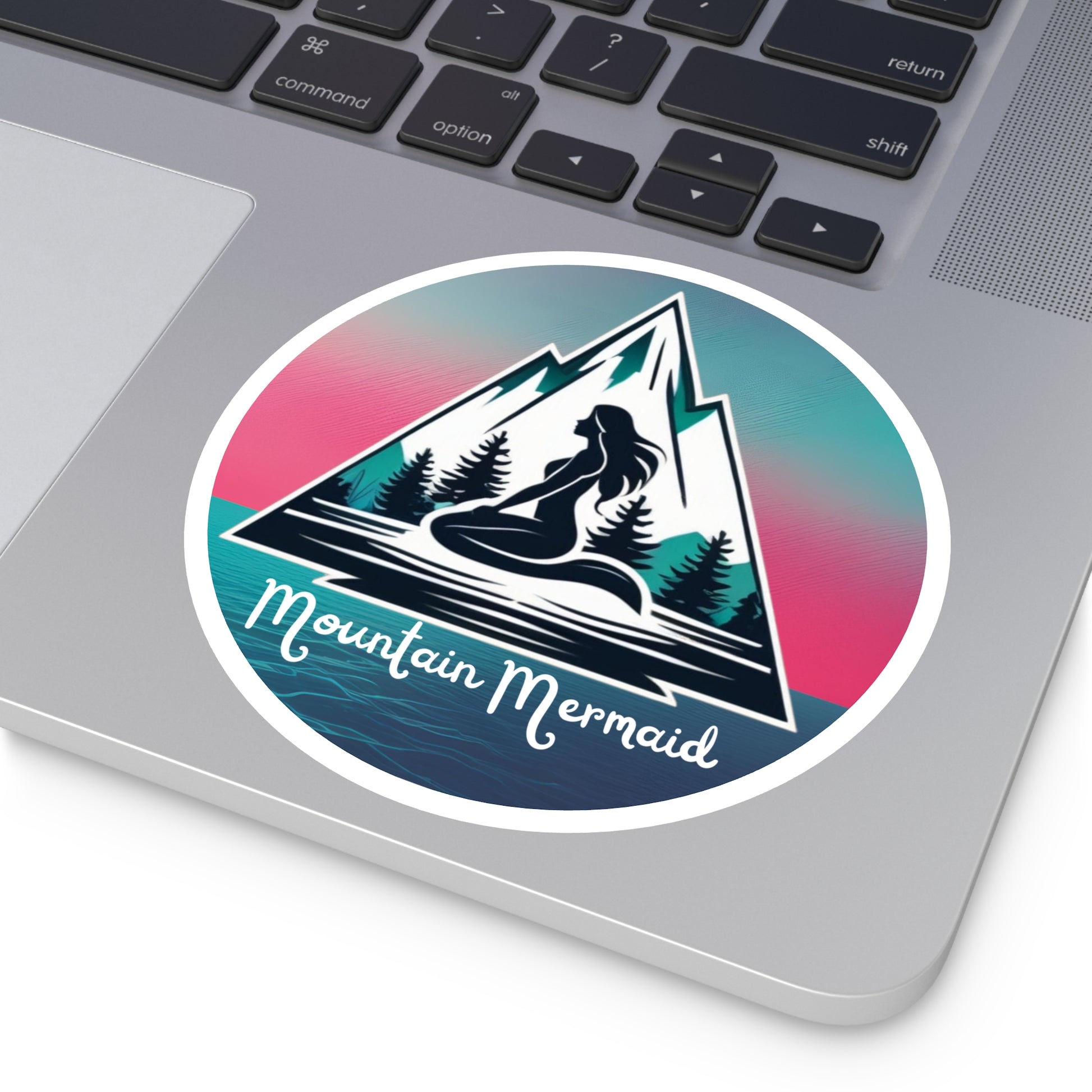 Mountain Mermaid Indoor/Outdoor Sticker - Pink and Aqua Sunset, Durable Decal for Cars, Laptops and Water Bottles, Gift for Mermaid Lovers - The Mountain Mermaid Company