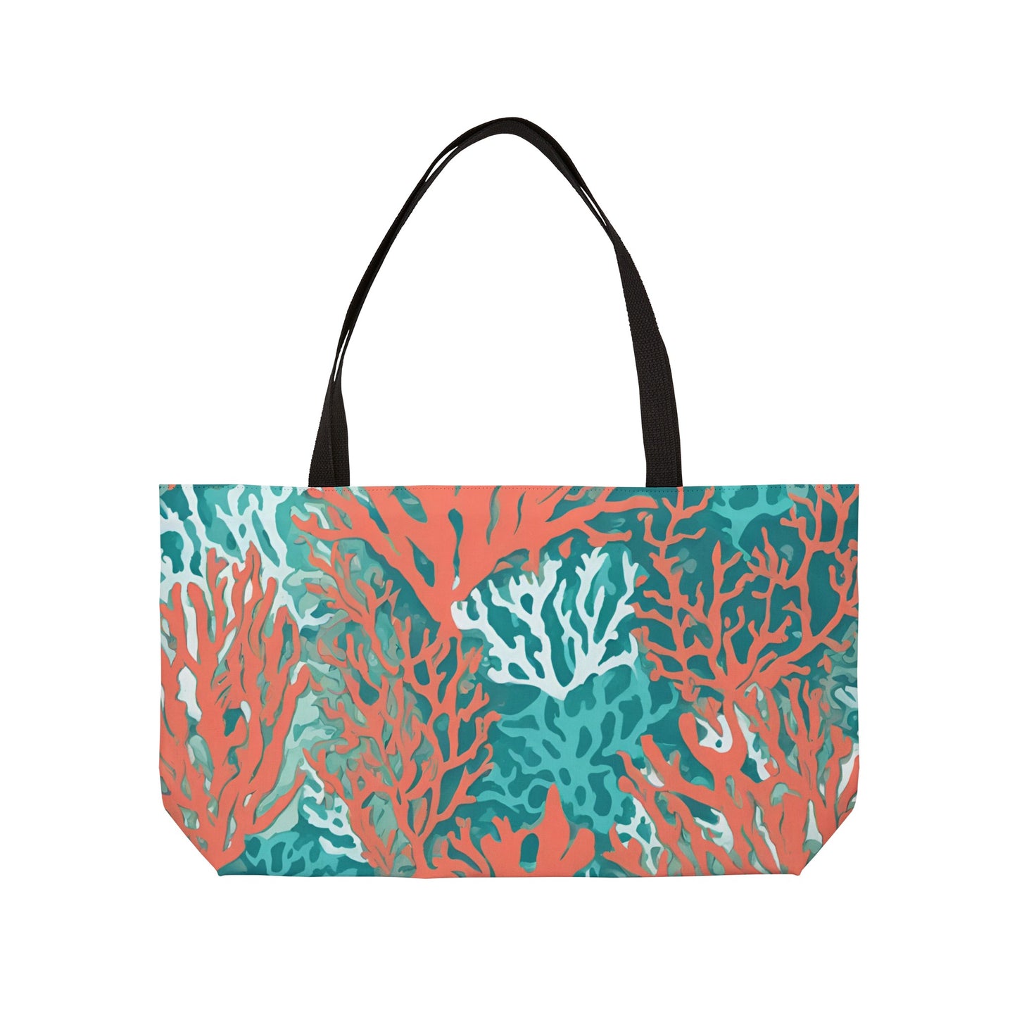 Coral and Aqua Weekender Tote Bag - Durable Spacious Tote for Getaways, Perfect for Travel and Beach Lovers - The Mountain Mermaid Company