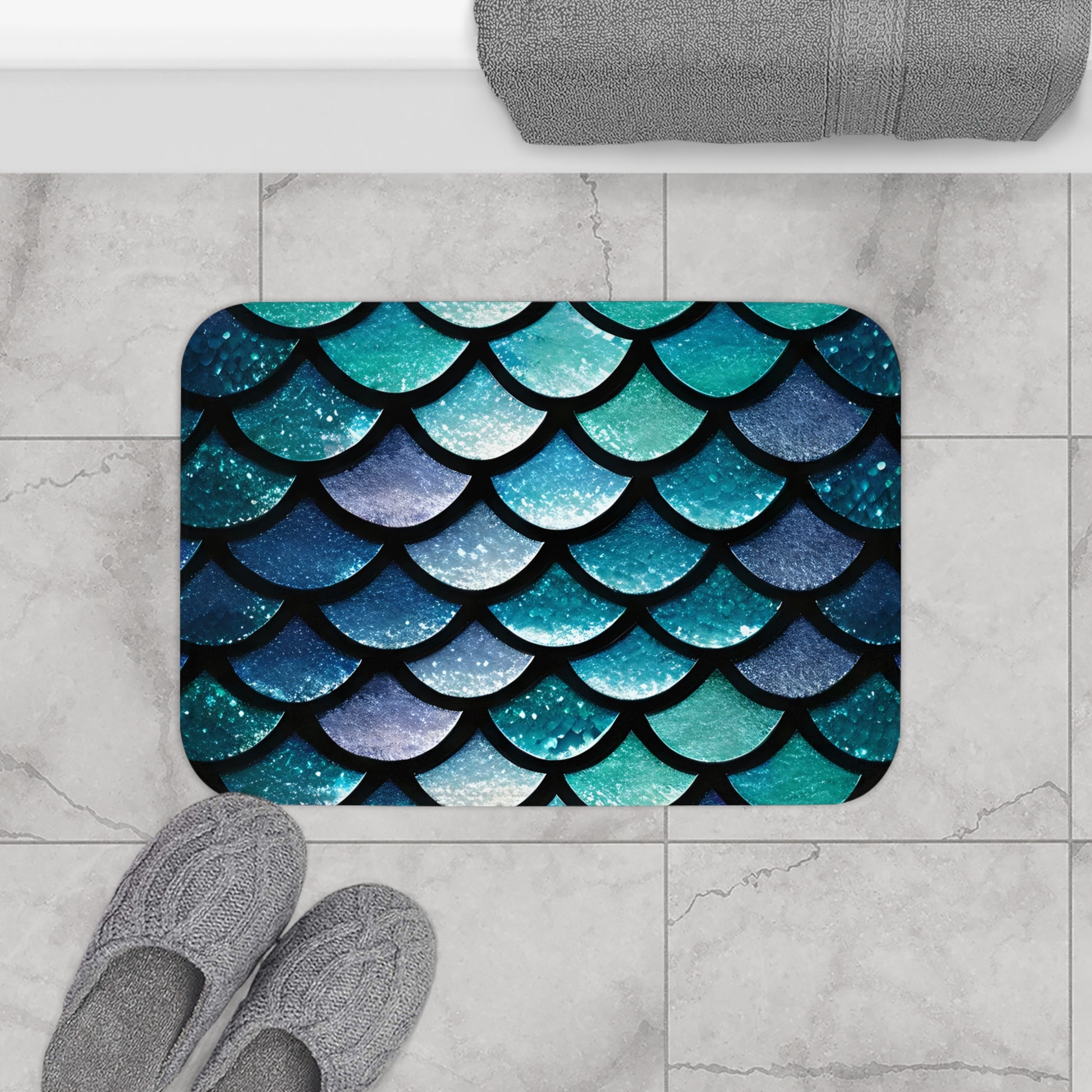 Mermaid Magic Bath Mat - Cute Aqua Mermaid Scales Bathroom Accessory, Soft, Absorbent, and Decorative, Unique Gift for Her - The Mountain Mermaid Company