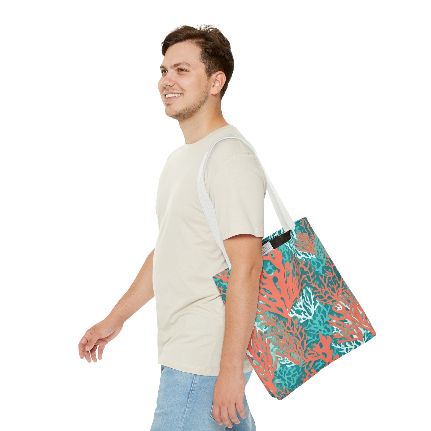 Coral and Aqua Tote Bag - Durable Carryall for Everyday Use, Trendy Pool Accessory, Unique Gift for Beach Lovers - The Mountain Mermaid Company