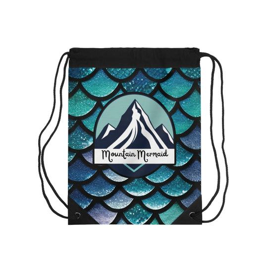 Aqua Mermaidcore Drawstring Bag - Mountain Mermaid Logo, Adventure-Ready Carryall, Ideal Gift for Hikers and Beachgoers - The Mountain Mermaid Company